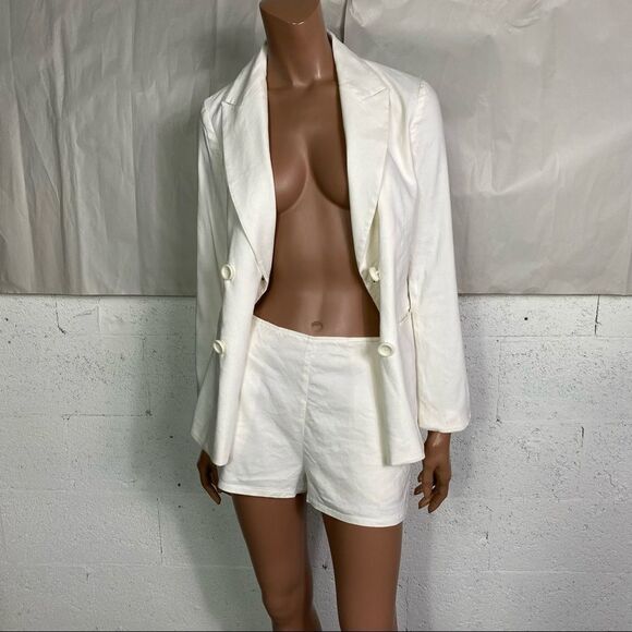 Leith White Linen Blend Blazer Shorts Set XS/S - Picture 3 of 9